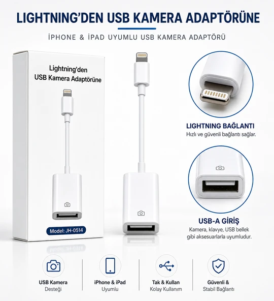 Lightning USB-A Dönüştürücü Tak Çalıştır Adaptör ürün görseli 1