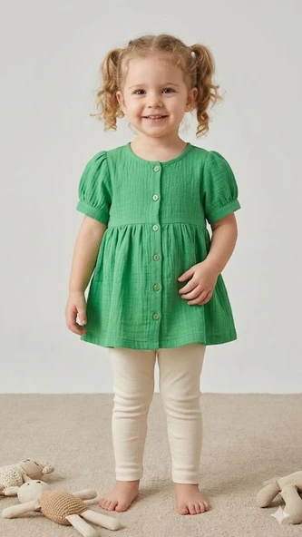 Kız Bebek Düğmeli Elbise CKB-50547 ürün görseli 1