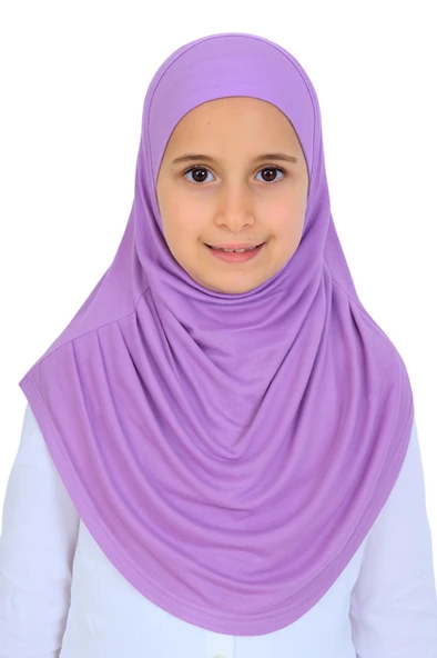 Kız Çocuk Hazır Başörtüsü Pratik Penye Şal Tesettür Giyim  Açık Lila ürün görseli 1