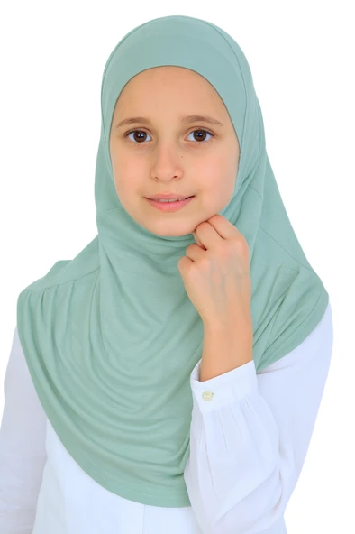 Kız Çocuk Hazır Başörtüsü Pratik Penye Şal Tesettür Giyim  Açık Yeşil ürün görseli 1