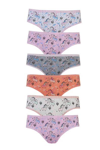6lı Kız Çocuk Külot Renkli Desenli Baskılı Slip İç Çamaşırı ürün görseli 1