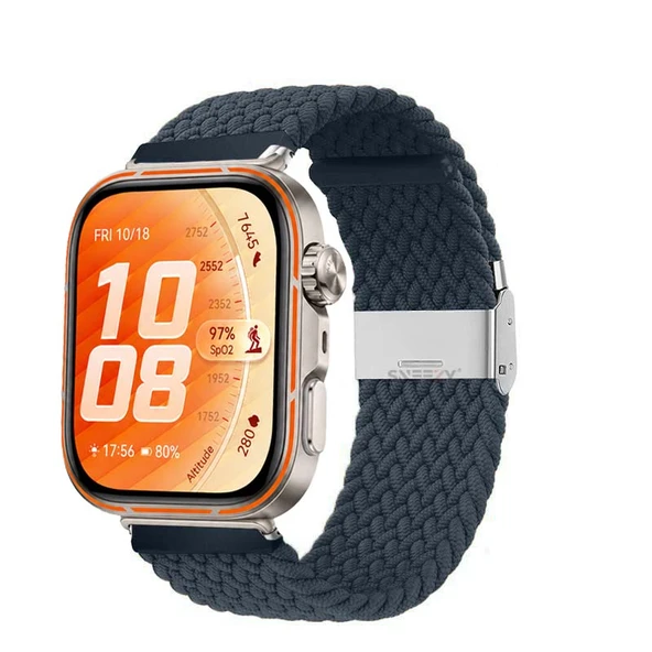 Huawei Watch Fit 5 Pro İle Uyumlu Metal Klipsli Solo Fiberlink Yumuşak Kumaş Örgü Kordon  Mavi Koyu ürün görseli 1