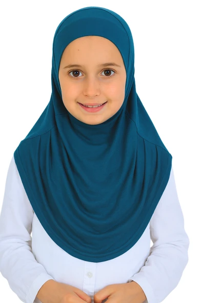 Kız Çocuk Hazır Başörtüsü Pratik Penye Şal Tesettür Giyim  Turkuaz ürün görseli 1