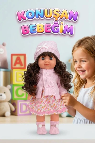 Lucia Girl Konuşan 35 cm - Etkileşimli Kolları Bacakları ve Kafası Et Kutulu Atkılı Oyuncak Bebek ürün görseli 1