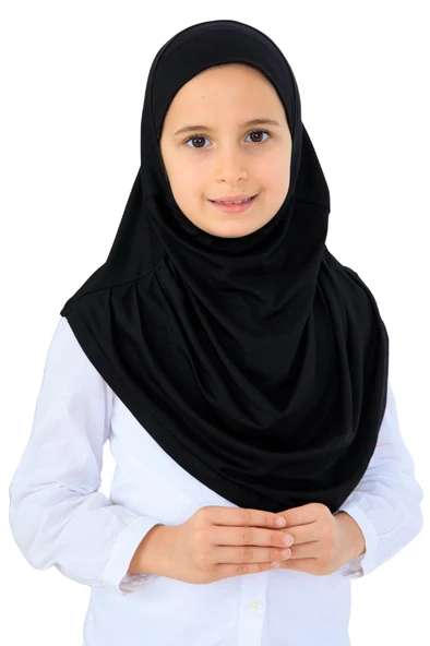 Kız Çocuk Hazır Başörtüsü Pratik Penye Şal Tesettür Giyim  Siyah ürün görseli 1