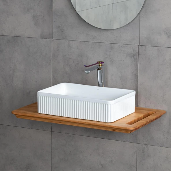 E-W1004MB Tezgah Üstü Lavabo Mat Beyaz - Resim 4