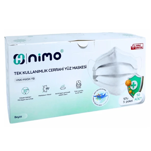 Nimo Tek Kullanımlık Cerrahi Yüz Maskesi Beyaz 10lu 5 paket 50 Adet ürün görseli 1
