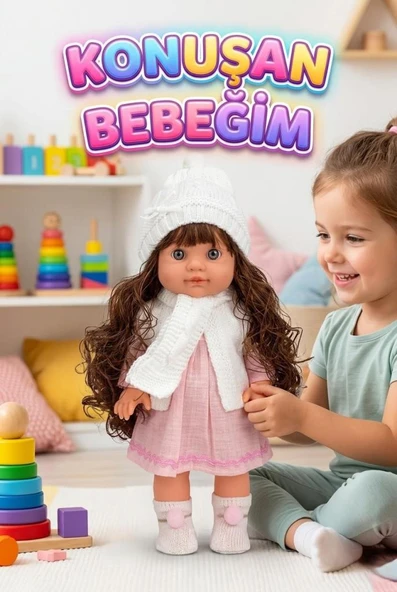 Lucia Girl Konuşan 35 cm - Etkileşimli Kolları Bacakları ve Kafası Et Kutulu Atkılı Oyuncak Bebek ürün görseli 1