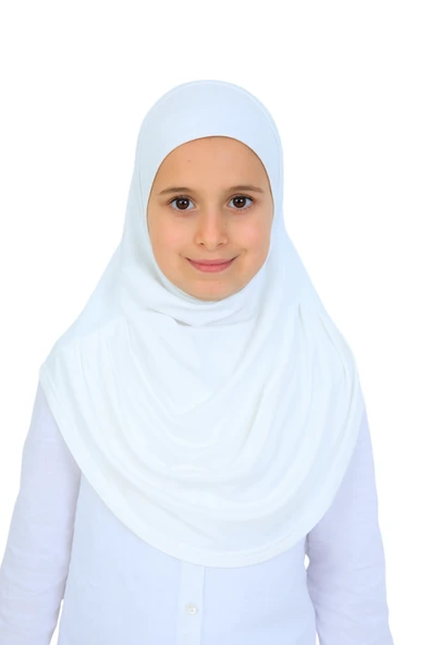 Kız Çocuk Hazır Başörtüsü Pratik Penye Şal Tesettür Giyim  Beyaz ürün görseli 1