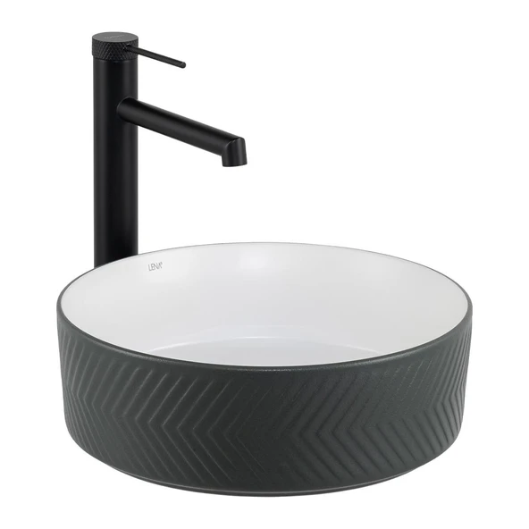 E-W5002GB Tezgah Üstü Lavabo Mat Gri & Parlak Beyaz ürün görseli 1