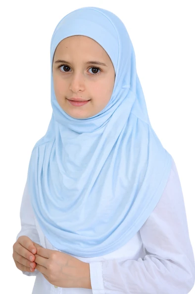 Kız Çocuk Hazır Başörtüsü Pratik Penye Şal Tesettür Giyim  Mavi ürün görseli 1