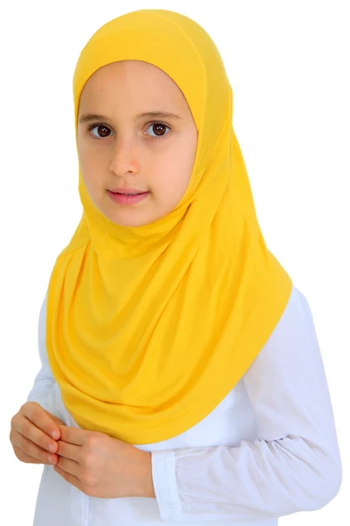 Kız Çocuk Hazır Başörtüsü Pratik Penye Şal Tesettür Giyim  Sarı ürün görseli 1