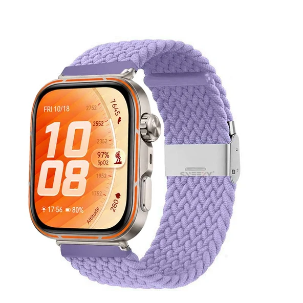 Huawei Watch Fit 5 Pro İle Uyumlu Metal Klipsli Solo Fiberlink Yumuşak Kumaş Örgü Kordon  Lila ürün görseli 1