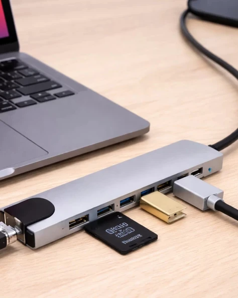 Nevamel® USB C Çoklu Port Adaptör HDMI USB Ethernet SD Kart Hub ürün görseli 1