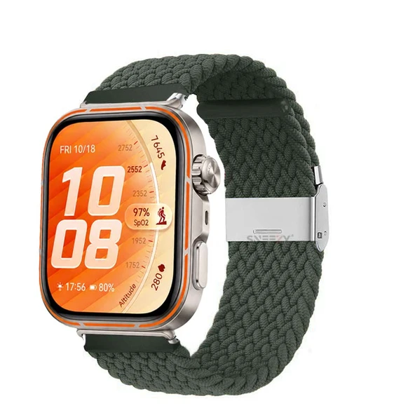 Huawei Watch Fit 5 Pro İle Uyumlu Metal Klipsli Solo Fiberlink Yumuşak Kumaş Örgü Kordon  Haki ürün görseli 1