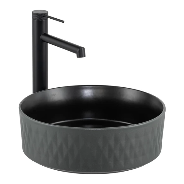 E-W5001GS Tezgah Üstü Lavabo Mat Gri & Siyah ürün görseli 1