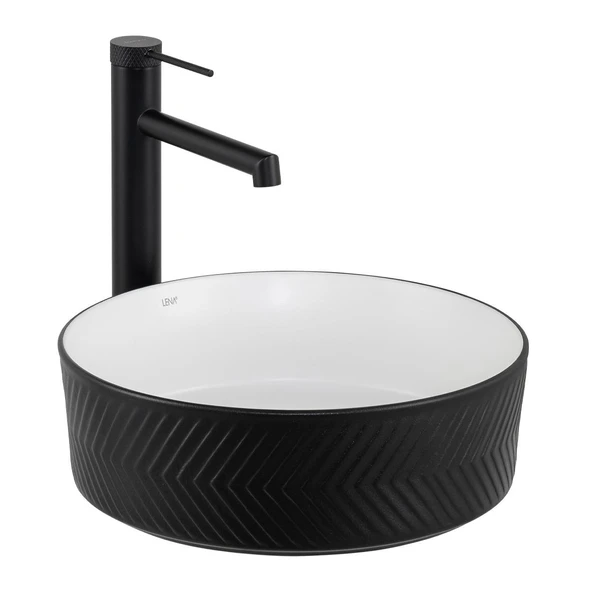 E-W5002SB Tezgah Üstü Lavabo Mat Siyah & Parlak Beyaz ürün görseli 1