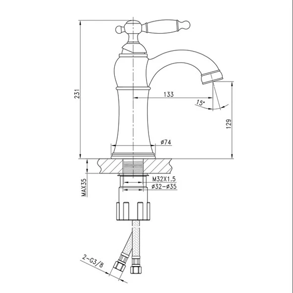 FM-1412 Altın Lavabo Bataryası - Resim 2