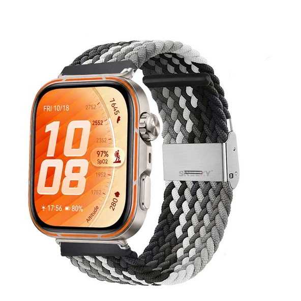 Huawei Watch Fit 5 Pro İle Uyumlu Metal Klipsli Solo Fiberlink Yumuşak Kumaş Örgü Kordon  Siyah Beyaz ürün görseli 1