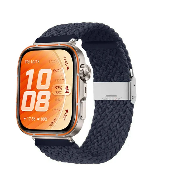 Huawei Watch Fit 5 Pro İle Uyumlu Metal Klipsli Solo Fiberlink Yumuşak Kumaş Örgü Kordon  Lacivert ürün görseli 1