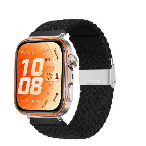 Huawei Watch Fit 5 Pro İle Uyumlu Metal Klipsli Solo Fiberlink Yumuşak Kumaş Örgü Kordon  Siyah ürün görseli 1