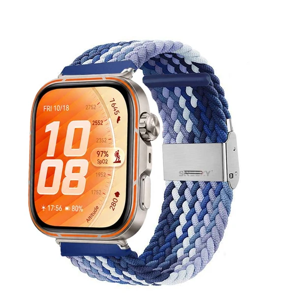 Huawei Watch Fit 5 Pro İle Uyumlu Metal Klipsli Solo Fiberlink Yumuşak Kumaş Örgü Kordon  Mavi Beyaz ürün görseli 1