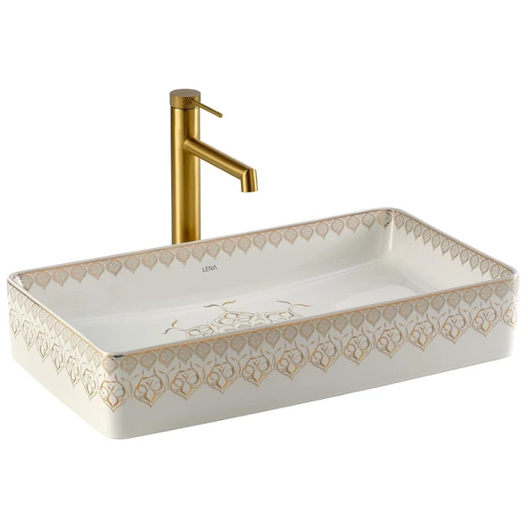 EY-7034 Tezgah Üstü Lavabo Beyaz & Altın ürün görseli 1
