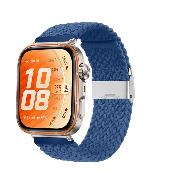 Huawei Watch Fit 5 Pro İle Uyumlu Metal Klipsli Solo Fiberlink Yumuşak Kumaş Örgü Kordon  Mavi ürün görseli 1