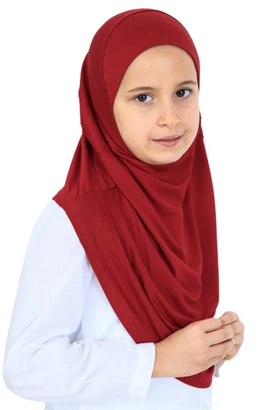 Kız Çocuk Hazır Başörtüsü Pratik Penye Şal Tesettür Giyim  Bordo ürün görseli 1