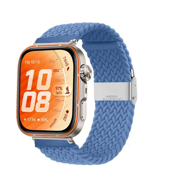 Huawei Watch Fit 5 Pro İle Uyumlu Metal Klipsli Solo Fiberlink Yumuşak Kumaş Örgü Kordon  Açık Mavi ürün görseli 1