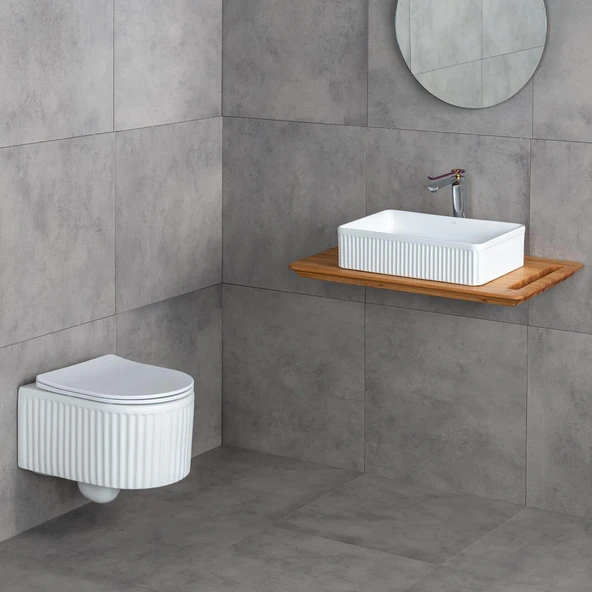 E-W1004MB Tezgah Üstü Lavabo Mat Beyaz - Resim 3