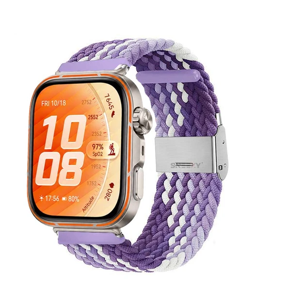 Huawei Watch Fit 5 Pro İle Uyumlu Metal Klipsli Solo Fiberlink Yumuşak Kumaş Örgü Kordon  Lila Beyaz ürün görseli 1
