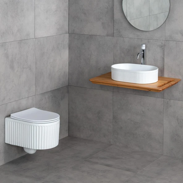E-W1002MB Tezgah Üstü Mat Beyaz Lavabo - Resim 4