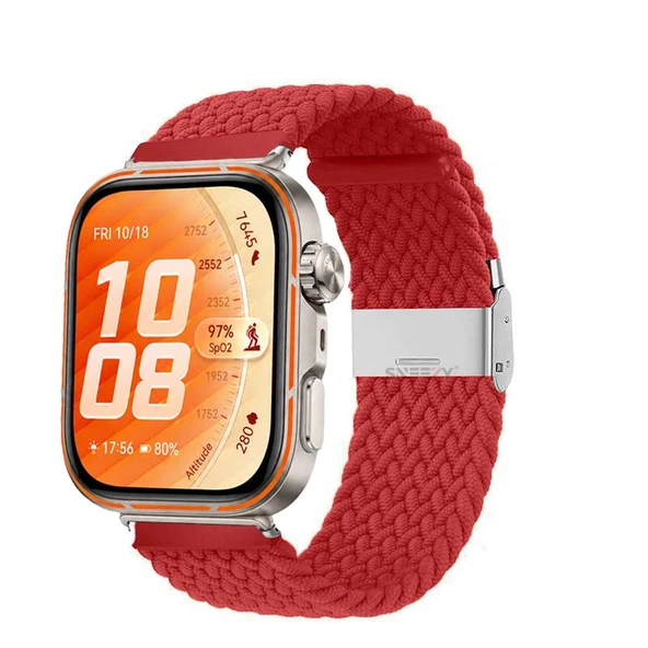 Huawei Watch Fit 5 Pro İle Uyumlu Metal Klipsli Solo Fiberlink Yumuşak Kumaş Örgü Kordon  Kırmızı ürün görseli 1