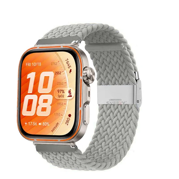 Huawei Watch Fit 5 Pro İle Uyumlu Metal Klipsli Solo Fiberlink Yumuşak Kumaş Örgü Kordon  Gri ürün görseli 1
