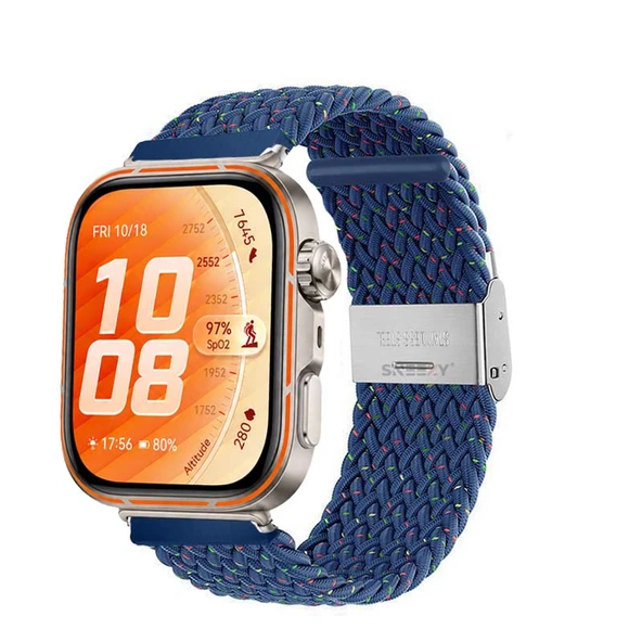 Huawei Watch Fit 5 Pro İle Uyumlu Metal Klipsli Solo Fiberlink Yumuşak Kumaş Örgü Kordon  Mavi Gökkuşağı ürün görseli 1
