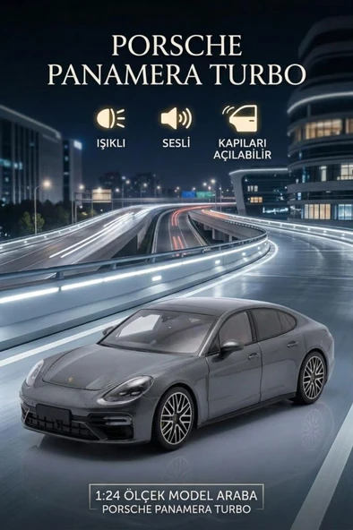 Işıklı Sesli Pilli 1:24 Metal Porsche Panamera Turbo Kapısı Kaputu ve Bagajı Açılabilir Model Araba ürün görseli 1