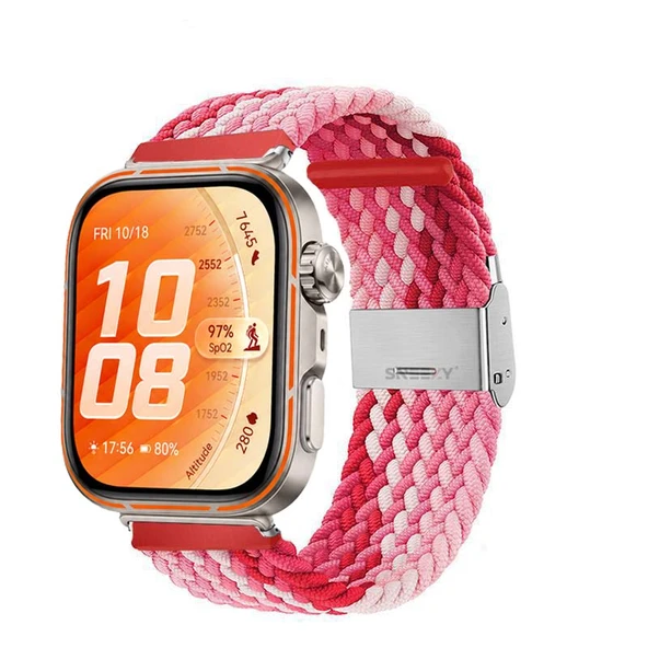 Huawei Watch Fit 5 Pro İle Uyumlu Metal Klipsli Solo Fiberlink Yumuşak Kumaş Örgü Kordon  Kırmızı Beyaz ürün görseli 1