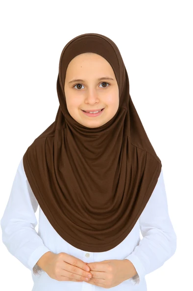 Kız Çocuk Hazır Başörtüsü Pratik Penye Şal Tesettür Giyim  Kahverengi ürün görseli 1