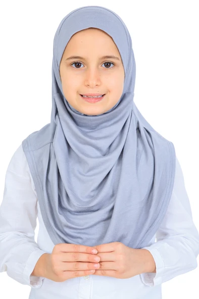 Kız Çocuk Hazır Başörtüsü Pratik Penye Şal Tesettür Giyim  Gri ürün görseli 1