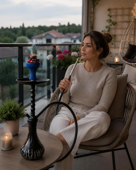 Premium Siyah Nargile Takımı 75 CM Cam Şişeli Lüleli Modern Tasarım Balkon & Kafe Ko ürün görseli 1