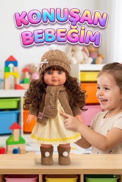Lucia Girl Konuşan 35 cm - Etkileşimli Kolları Bacakları ve Kafası Et Kutulu Atkılı Oyuncak Bebek ürün görseli 1