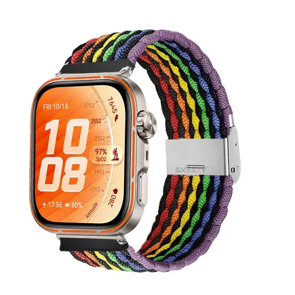Huawei Watch Fit 5 Pro İle Uyumlu Metal Klipsli Solo Fiberlink Yumuşak Kumaş Örgü Kordon  Gökkuşağı Siyah ürün görseli 1