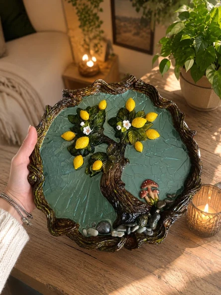 Limon Ağacı Duvar Dekoru Epoksi Tasarım 29x29 cm El Yapımı Rustik Salon Balkon Süsü ürün görseli 1