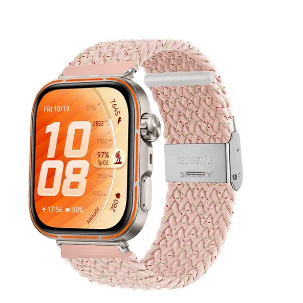 Huawei Watch Fit 5 Pro İle Uyumlu Metal Klipsli Solo Fiberlink Yumuşak Kumaş Örgü Kordon  Pudra ürün görseli 1