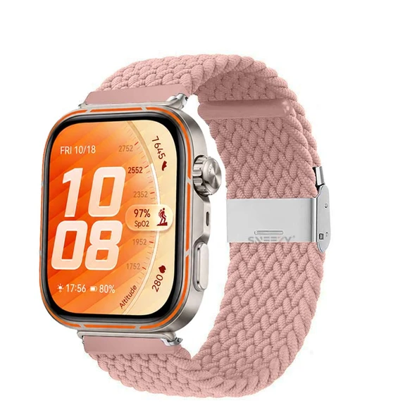 Huawei Watch Fit 5 Pro İle Uyumlu Metal Klipsli Solo Fiberlink Yumuşak Kumaş Örgü Kordon  Pembe ürün görseli 1