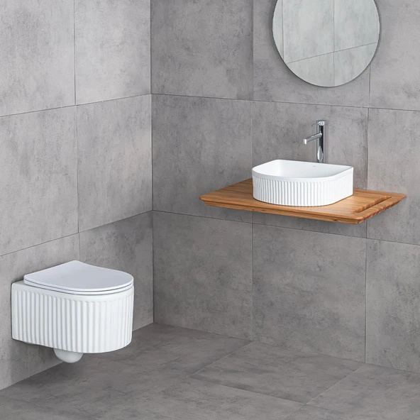 E-W1005MB Tezgah Üstü Lavabo Mat Beyaz - Resim 4