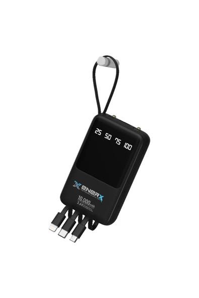 ENERX Enr-p10dc 10000 Mah 2.0 Amper Dahili Kablolu Powerbank Siyah ürün görseli 1