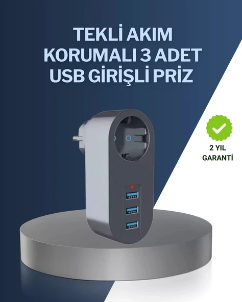 Nevamel® Çocuk Korumalı Termal Priz – 3'lü USB Şarj ve Akım Koruması ürün görseli 1