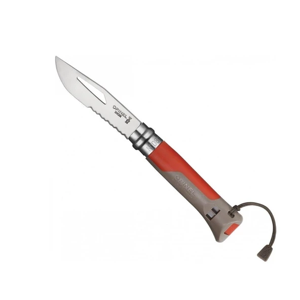 Opinel N°8 Düdüklü Polimer Sap Tırtıklı Inox/Çelik Kırmızı Çakı ürün görseli 1